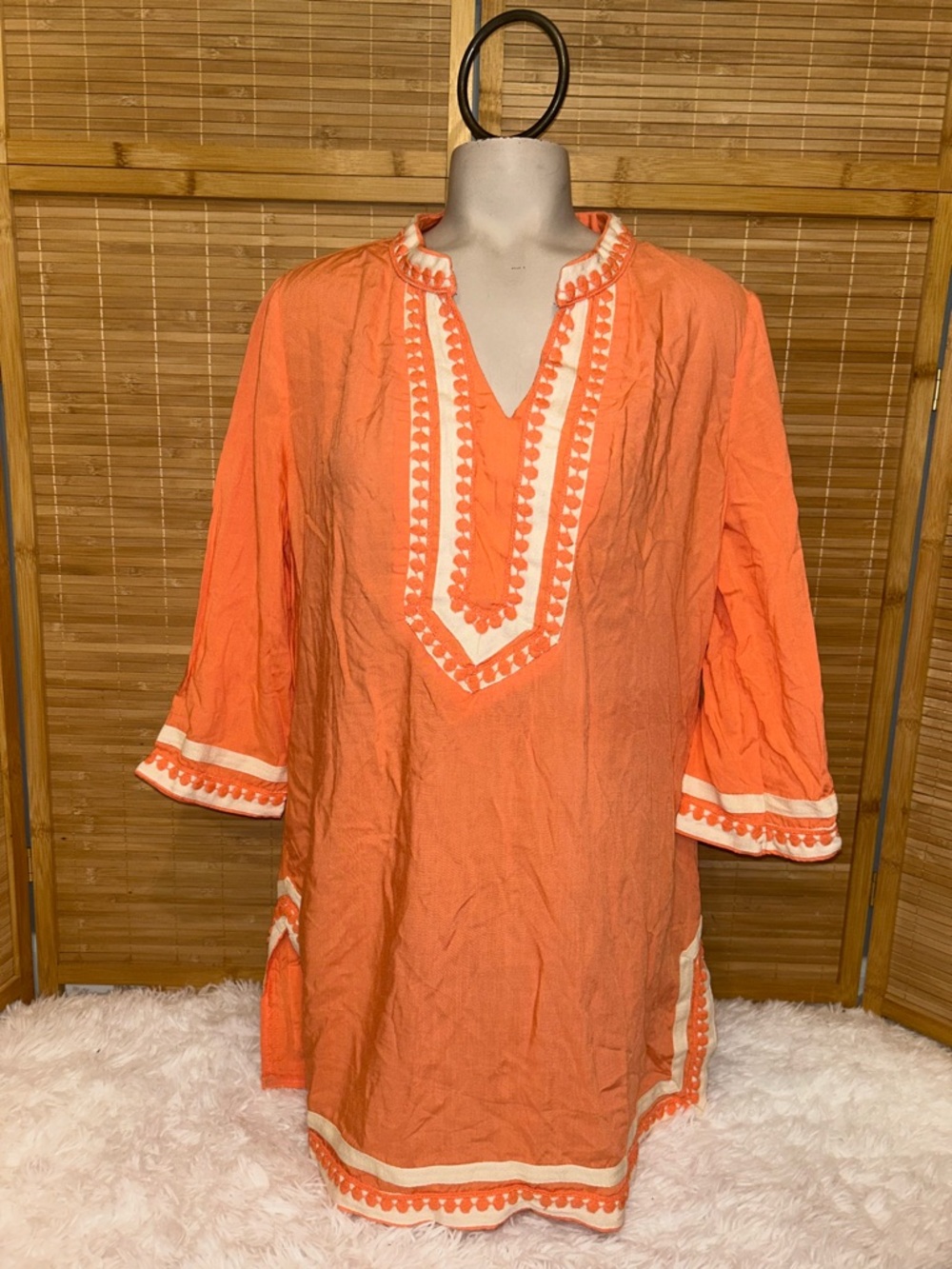 KEVIA - coral V Neck Shirt Blouse Tunic Top beach swim cover woman’s small NWT